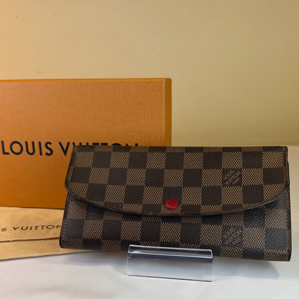 Louis Vuitton Damier Ebene Wallet with Red Accent
